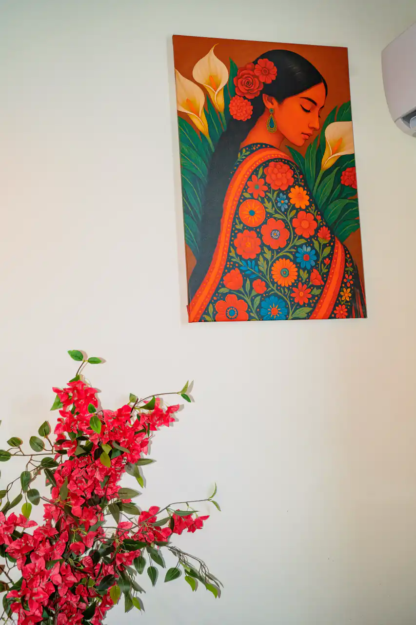 Artwork and flowers inside NEXUS Spaces